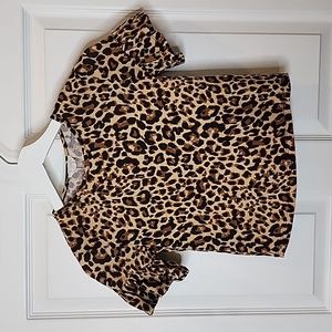Hayden Girls Leopard Print Short Sleeve Top, Size Small